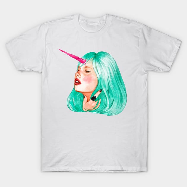 Unicorn Girl T-Shirt by InaStanimirova